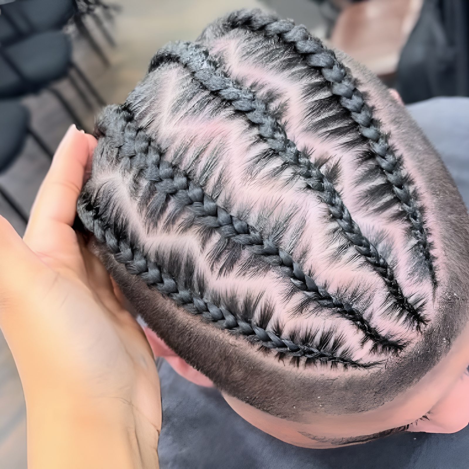 Zigzag stitch braids over a faded cut by Khai